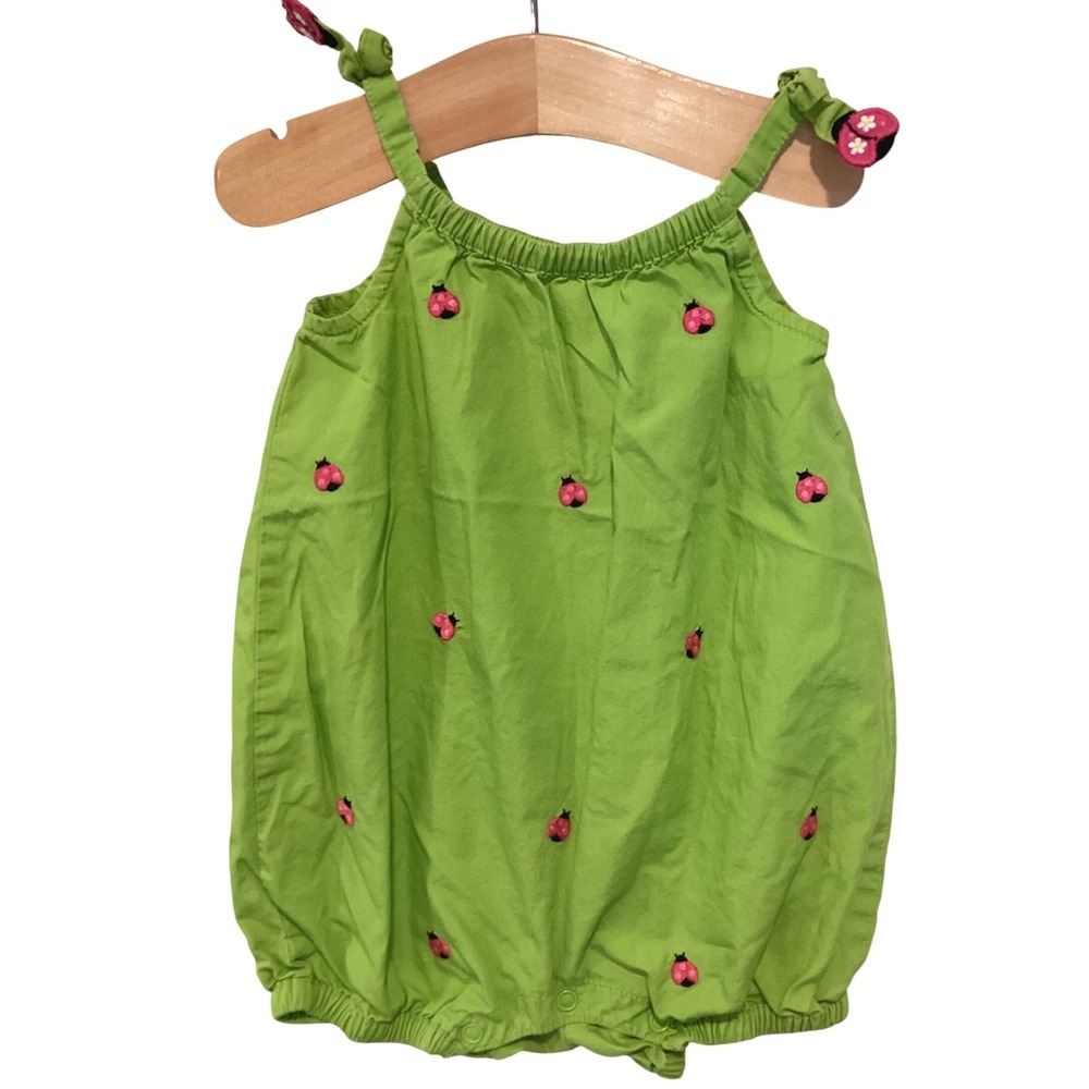 Gymboree Baby Girl Green Ladybug Bubble Romper Sunsuit 3-6 Months